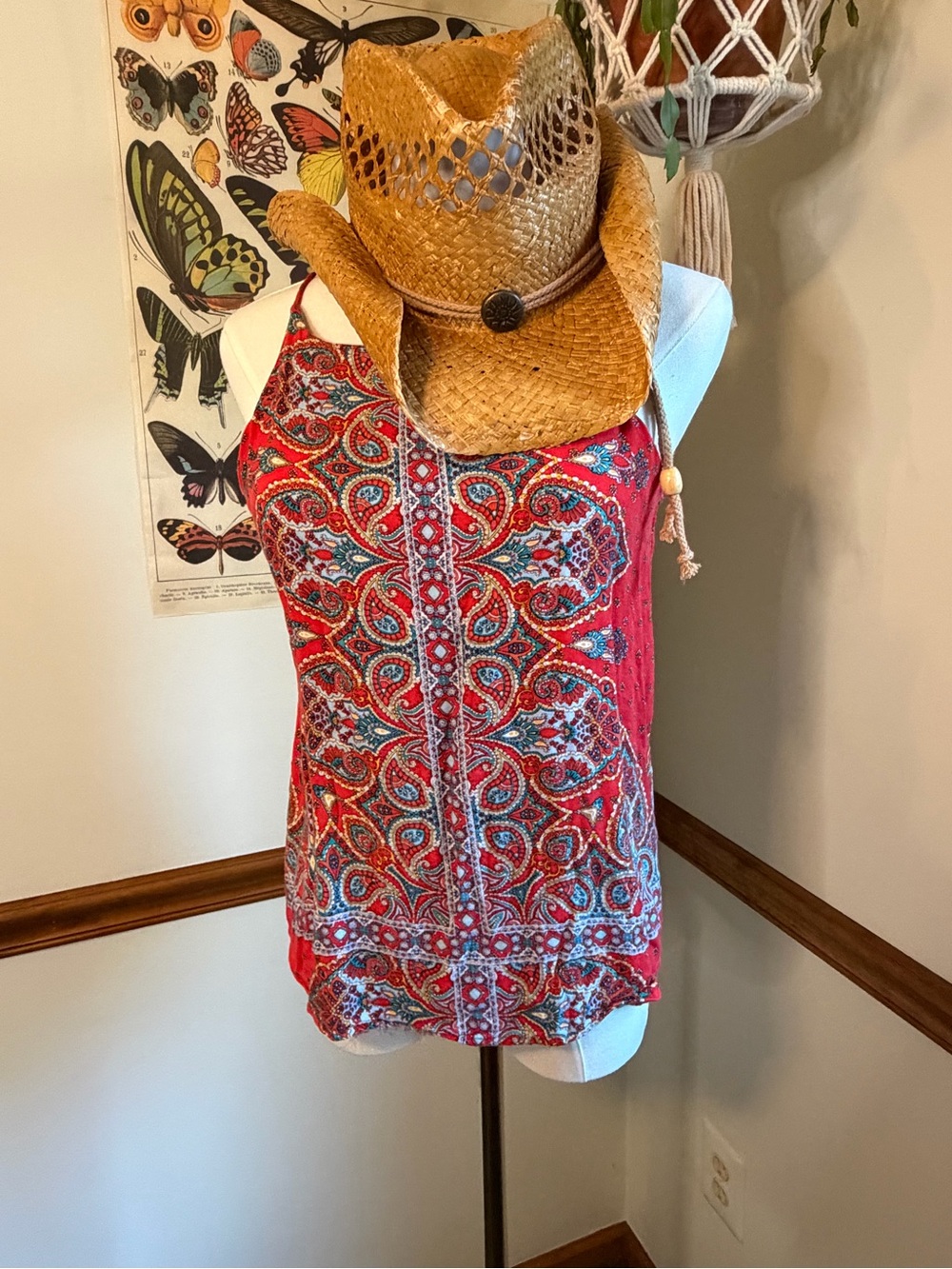 Boho Red Paisley Halter-Style Camisole Size Small